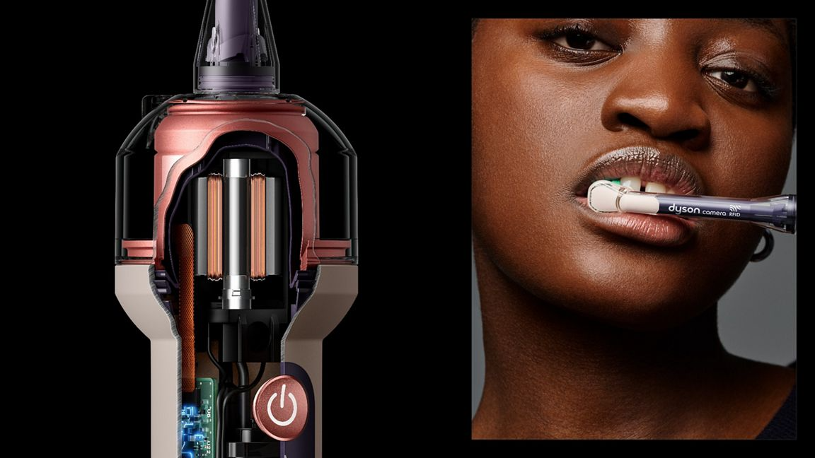 The Dyson CameraJet flosser jet cleaning between teeth