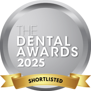An official digital badge showing that Dream Smiles Dental has been shortlisted for Dental Practice of the Year at The Dental Awards 2025.